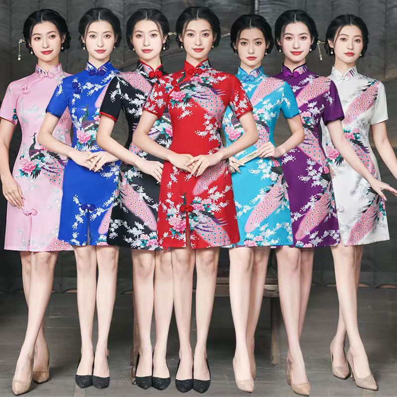 Red Short Sleeve Chinese Qipao / Cheongsam Shirt