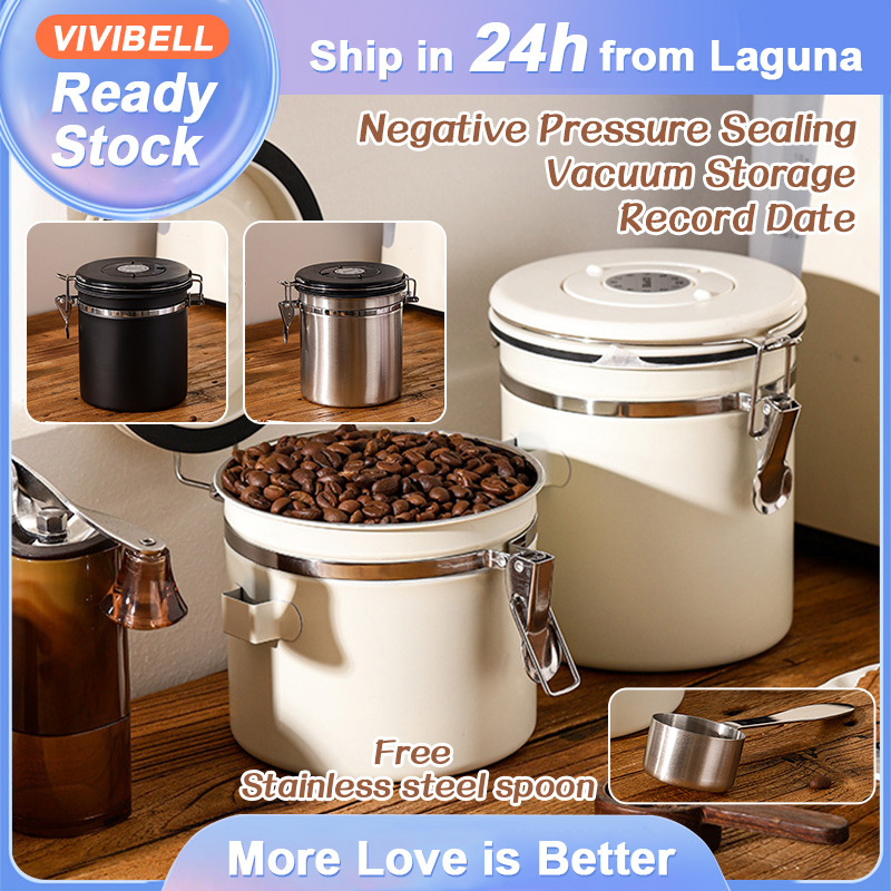 【Ship in 24h】Coffee Bean Container with Scoop Sealed Stainless Steel