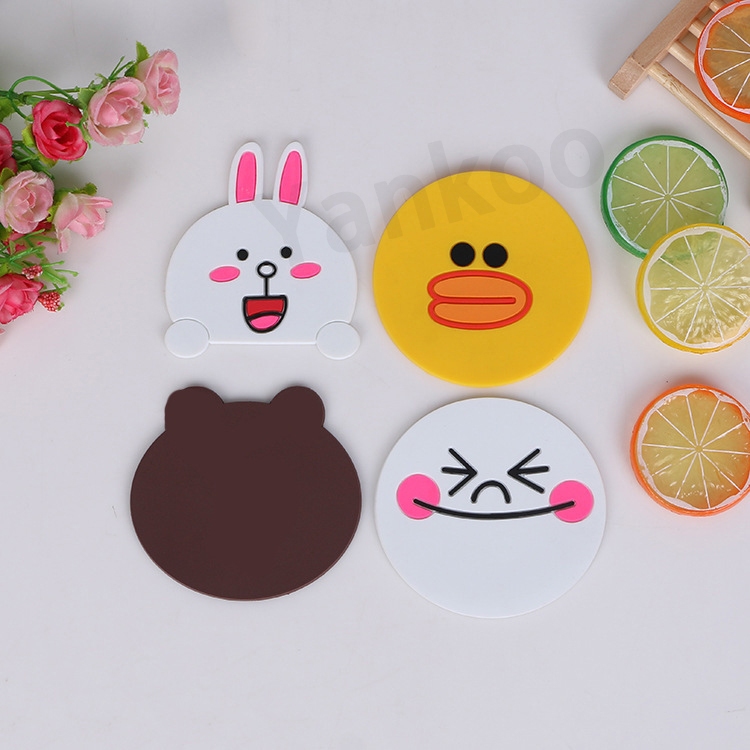 Line Friends Cartoon Cute Cup Coasters Brown Cony Anime Coffee Drinks ...