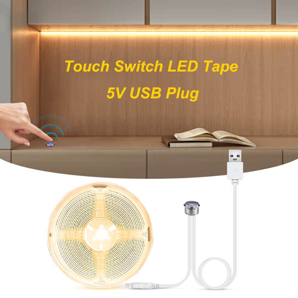 Touch Sensor Dimmable COB LED Strip Light USB 5V Recessed Touch Switch