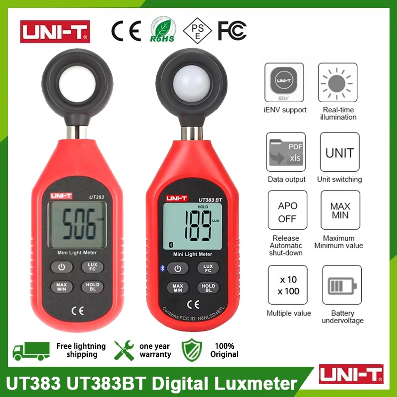 UNI-T UT383BT Digital Illuminance Light Meter Tester Lux Meter 0~199,900 Lux (0~18,500 FC) Foot Candles Luxmeter For Film Photography Plants Photometer Lighting Intensity Brightness Measurement