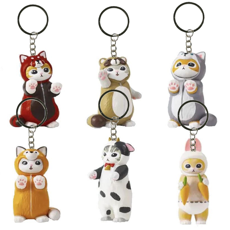 6Pcs/Set 3-5cm Mofusand Shark Cat Key Chain Cow Cat Rabbit Cat Carrot ...