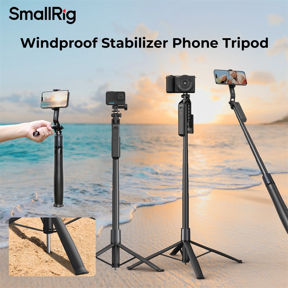 SmallRig Windproof Tripod Selfie Stick Phone Stand Monopod with Bluetooth  for DSLR Action Camera Phone Vlogging Travel PT60 4668