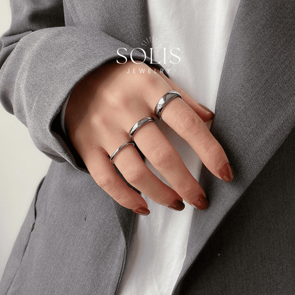 Colors Waterproof Non Tarnish Spherical Glossy Simple Stacking Ring •  Minimalist Men Women Couple Rings •