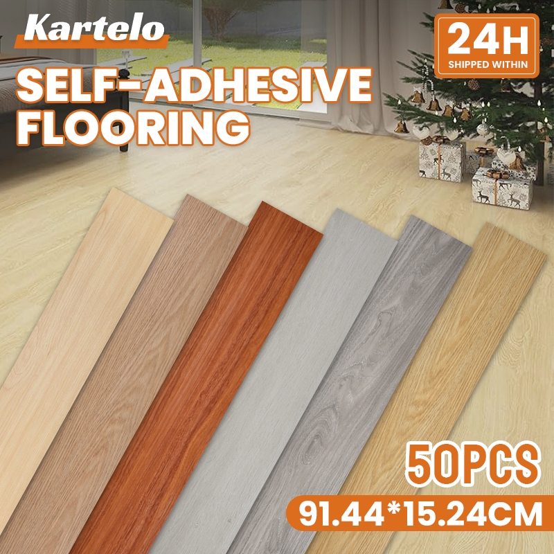 50PCS Vinyl Floor Sticker Waterproof Self Adhesive Wood Grain Tiles For