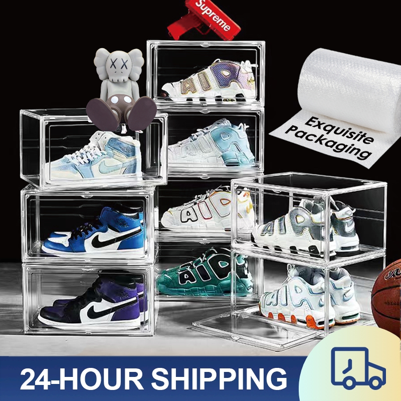 [Ready Stock] Acrylic Shoe Box Stackable Magnetic Shoe Rack transparent ...