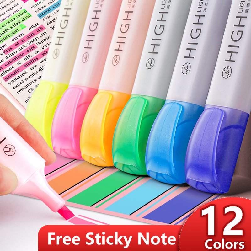 (Clearance) 12Colors Highlighter Pen Set Cartoon Marker Pen for Student ...