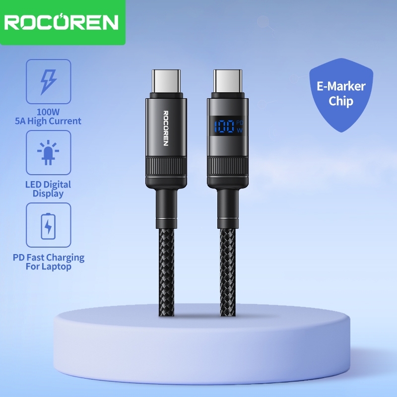 Rocoren 100w 5A Type C To Type C Cable LED Digital Display PD Fast ...