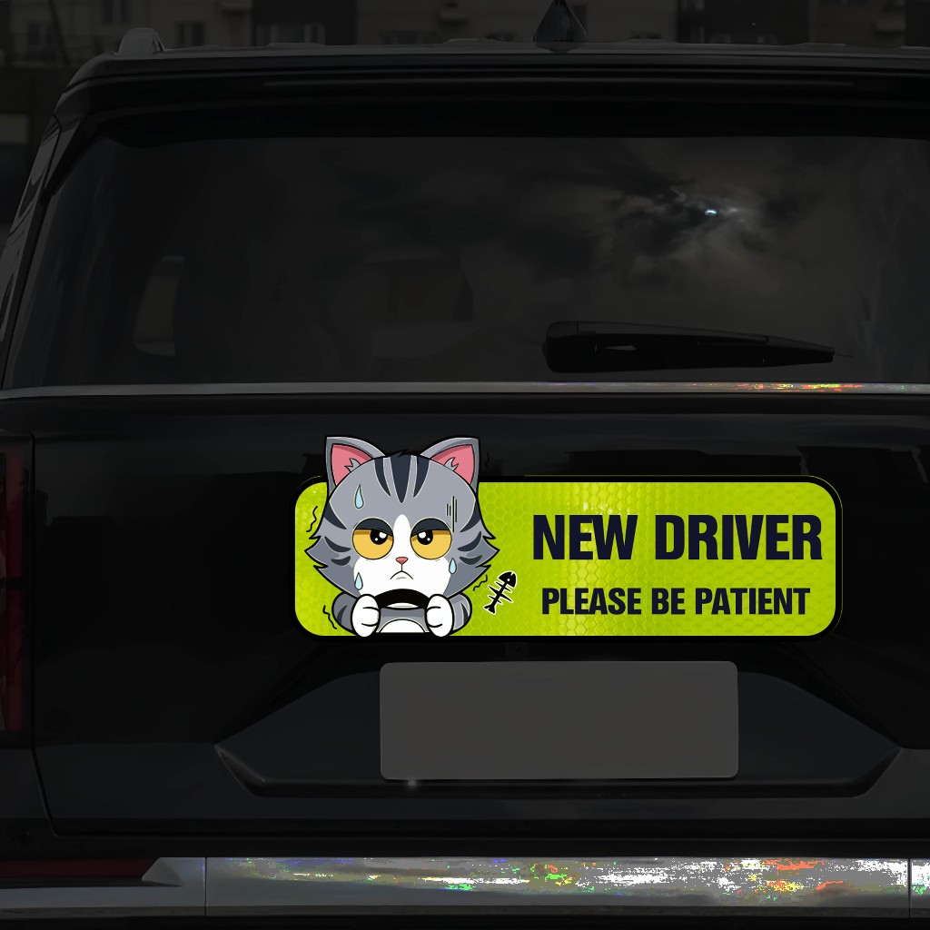 Quirky Cat Reflective Car Sticker For Student Drivers, Car Warning ...