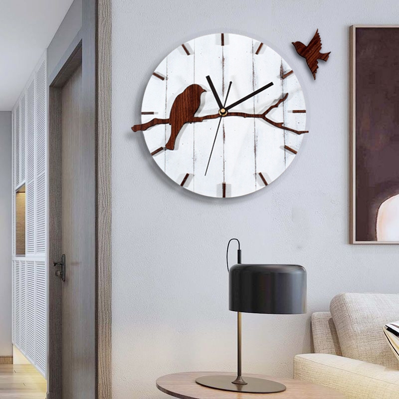 Tree Branch Rustic Wall Clock Round Cute Bird Decor Clock Battery ...