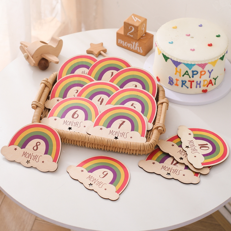 13pcs/set Commemorate Cards Toy Wooden baby Rainbow Growth Milestone ...