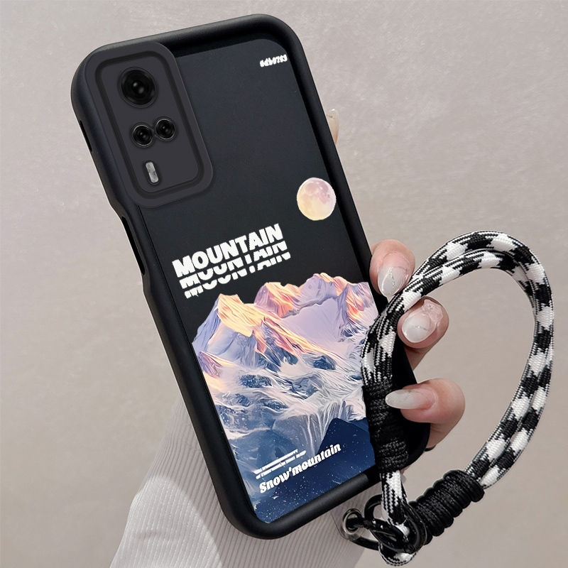 Case For vivo Y51 Y51A 4G Y31 Y51s Y53s Silicone anti drop phone case with  aesthetic scenery snow mountain pattern TPU soft shell with hanging rope