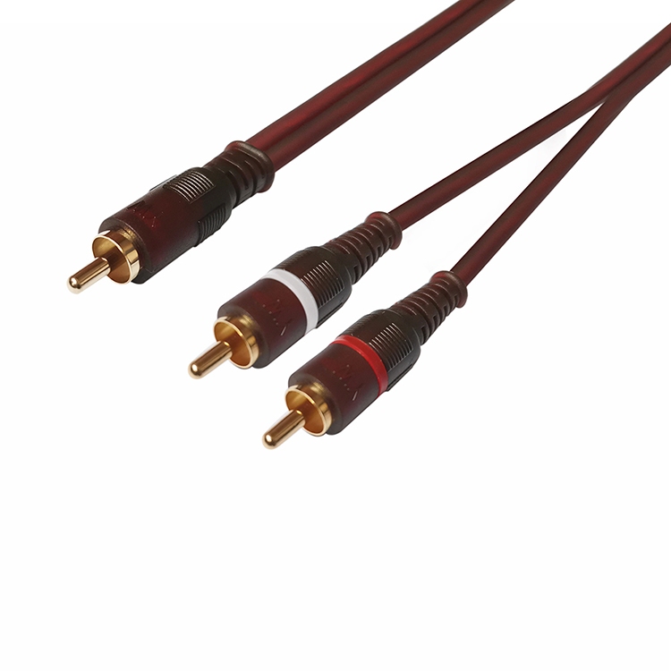 1 RCA Male to 2 RCA Male Y Splitter Cable Adapter OFC Conductor Gold ...