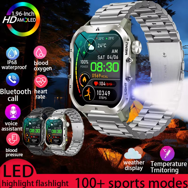 2024 New Outdoor Military Men Flashlight Bluetooth Call Smart Watch ...