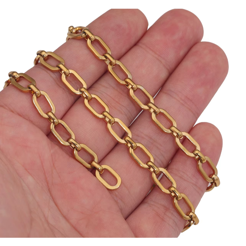 Stainless Steel 18K Gold Plated Ellipse Flatten Chains Flat Wire Chic