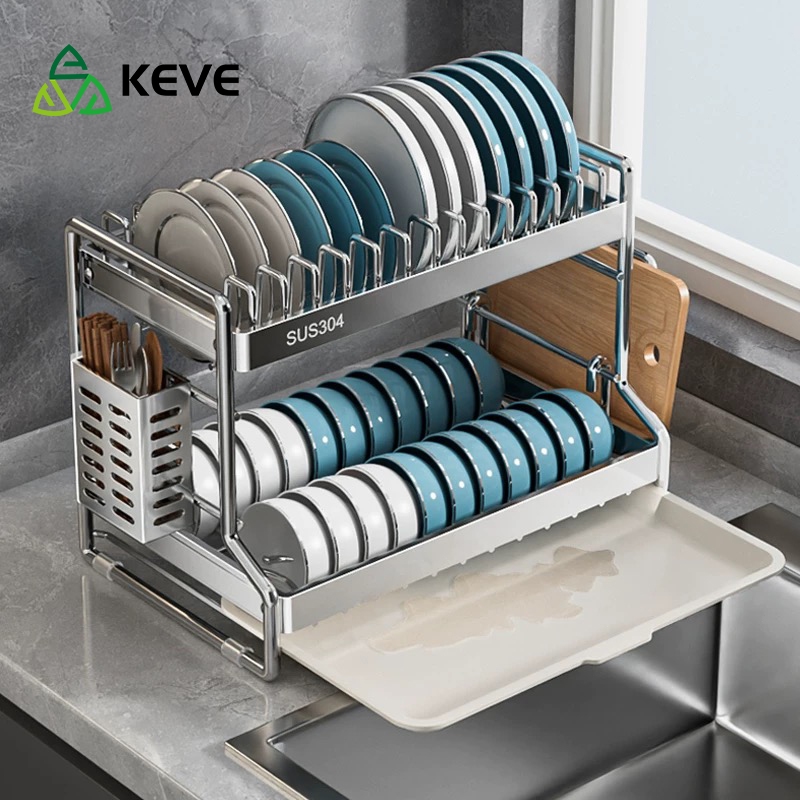 KEVE 304 Stainless Steel Dish Rack 2L/3L Dish Drainer Rack Dish Rack  Kitchen Organizer Storage Rack Plate Rack Kitchen Rack