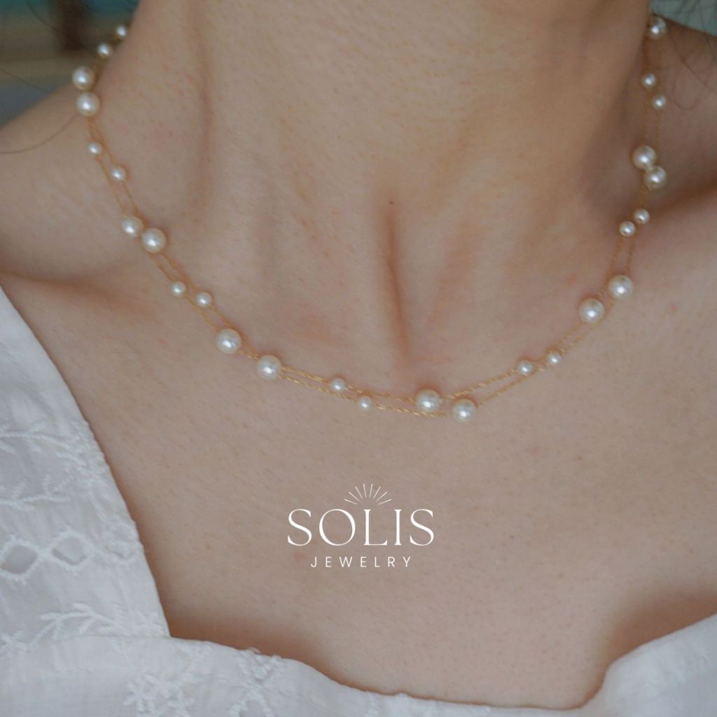 Layers A Set Pearl Beaded Chain Necklace Waterproof Non Tarnish