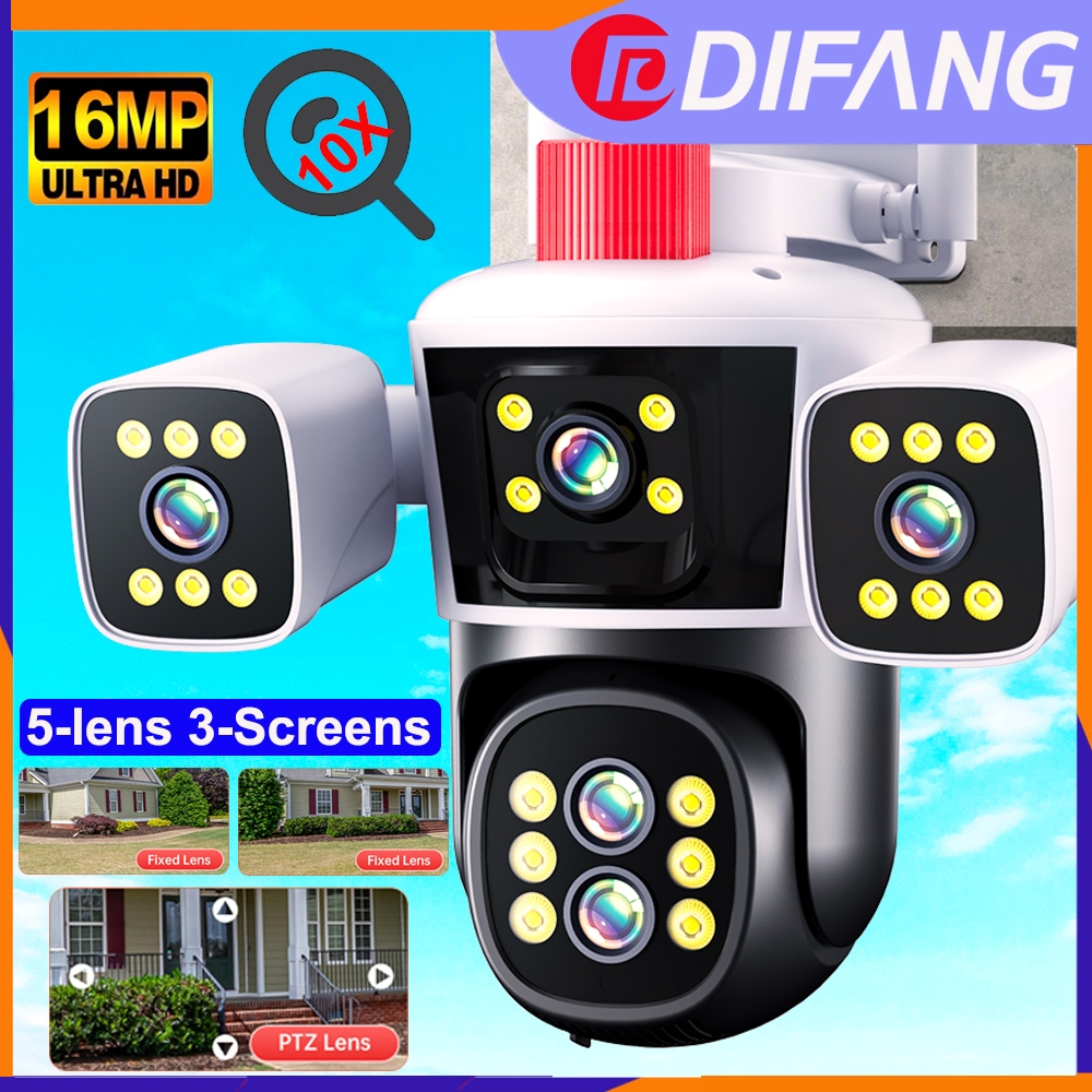 Difang 10X Zoom outdoor WiFi security Camera, Four Len Three Screens, Two  Way Audio, Night Vision CCTV Video Surveillance Camera