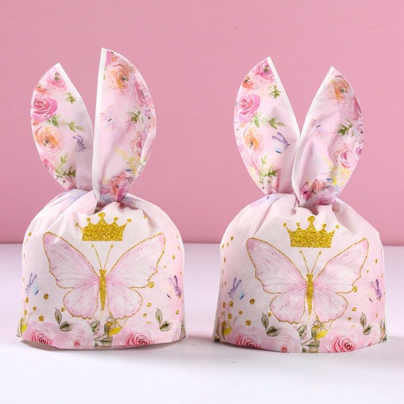 50pcs Pink Butterfly Rabbit Gift Bags Candy Biscuit Packing Bag ...
