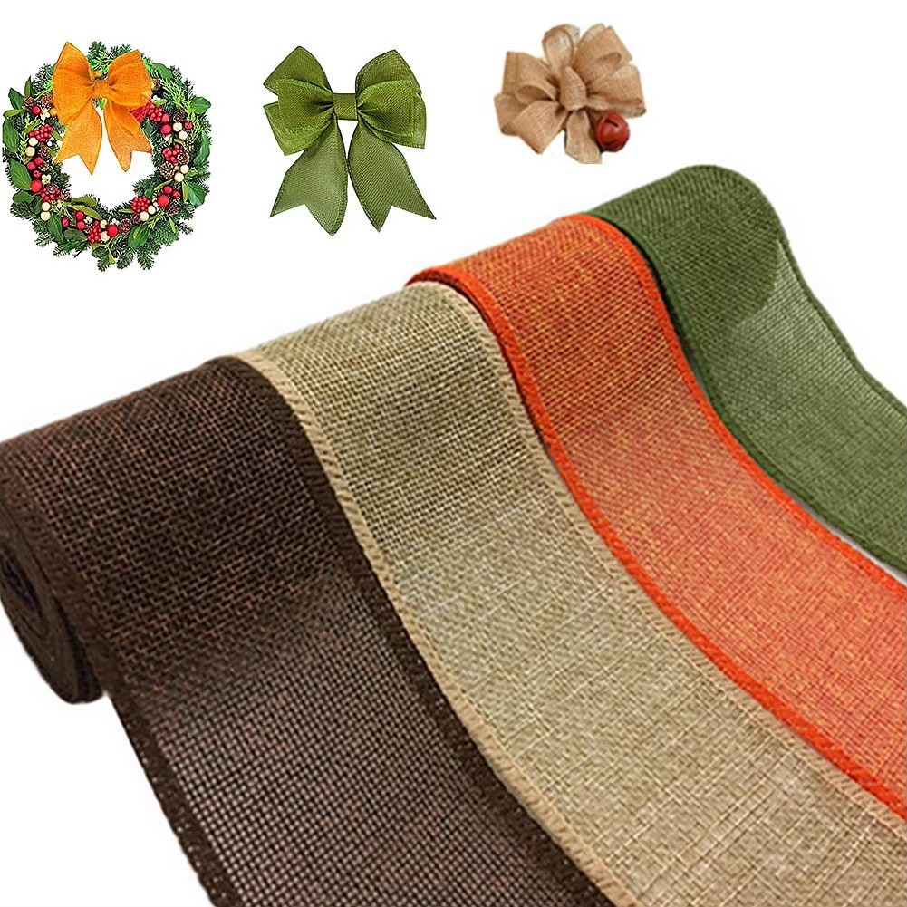 3M/Roll Burlap Wired Ribbon Rolls, Wrapping Burlap Ribbon for DIY ...