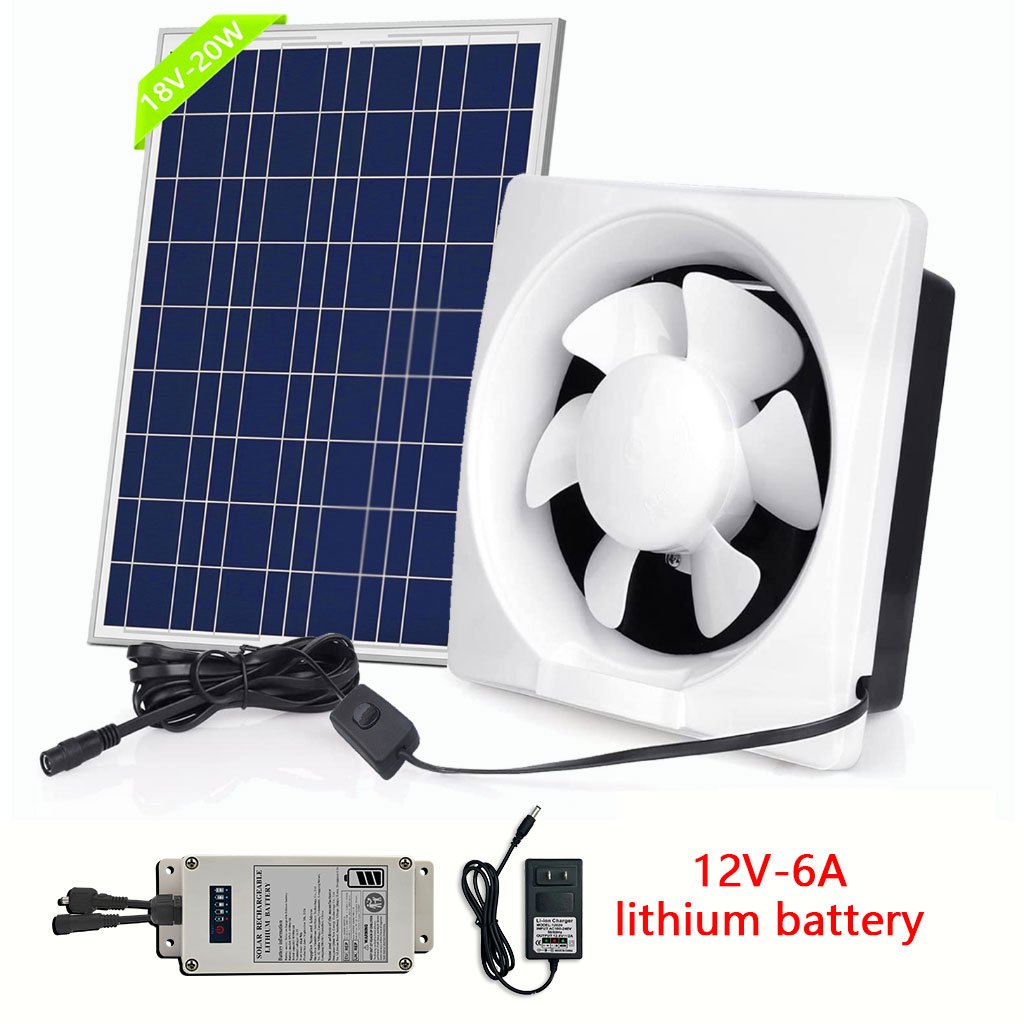 Solar Exhaust Fan 20W Solar Panel+12Inch High Air Fan with Blinds
