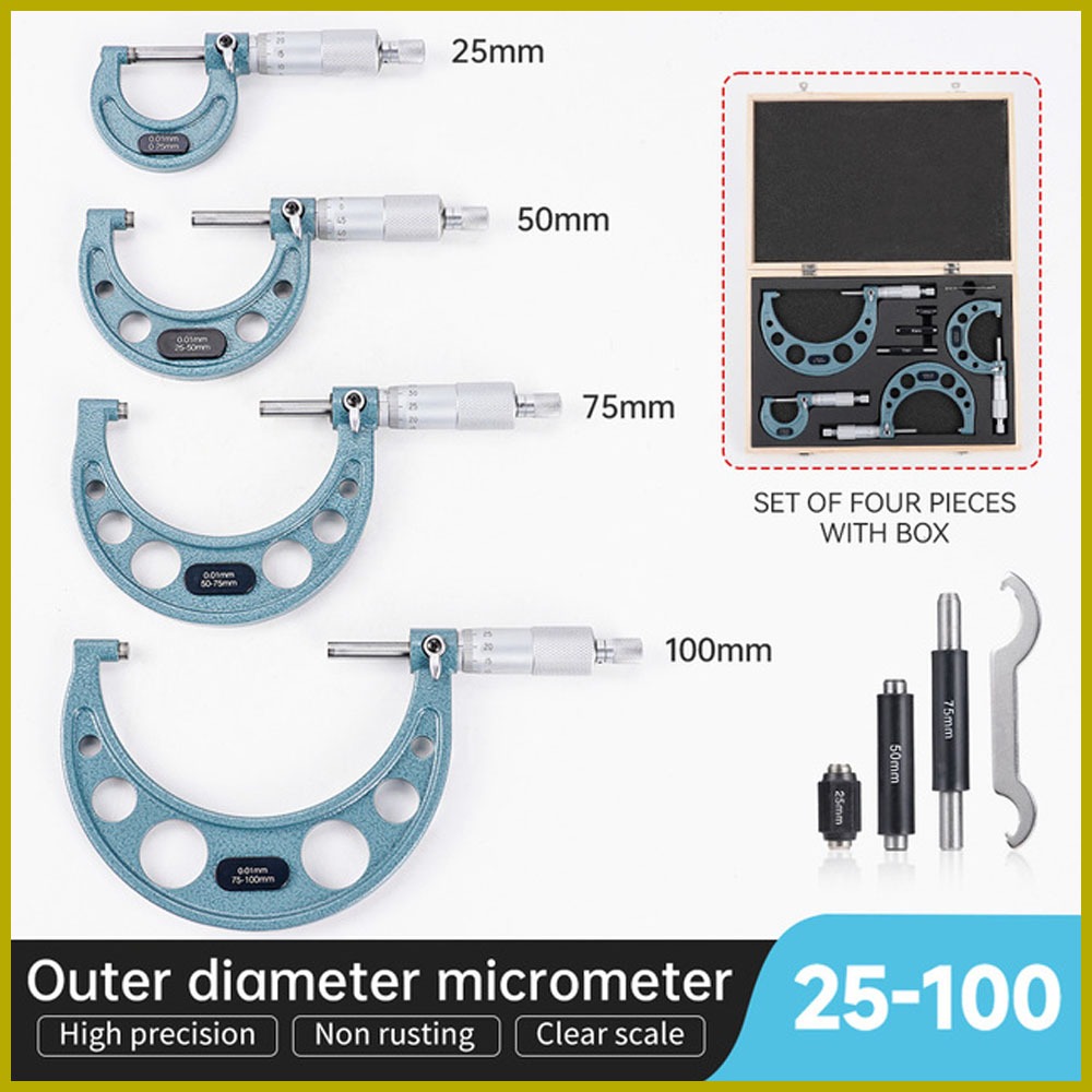 Timiben 0-100mm / 0-150mm 4 Precision Outside Micrometer Set with ...