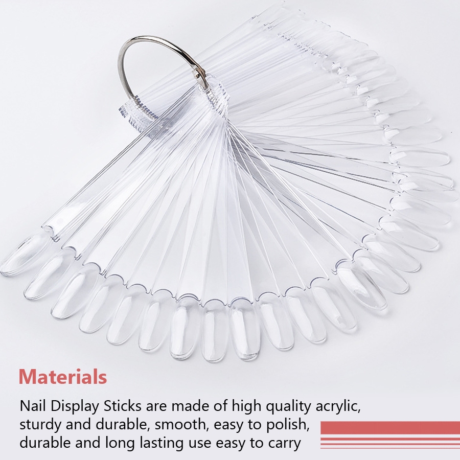 50pcs Oval False Display Nail Art Fan Wheel Practice Board Tip Stick ...