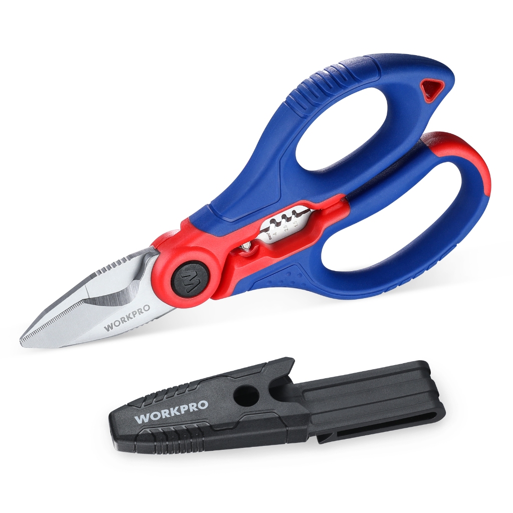 WORKPRO Stainless Electricians Scissors – 6.4 Inch – Serrated Blade With Wire Stripper