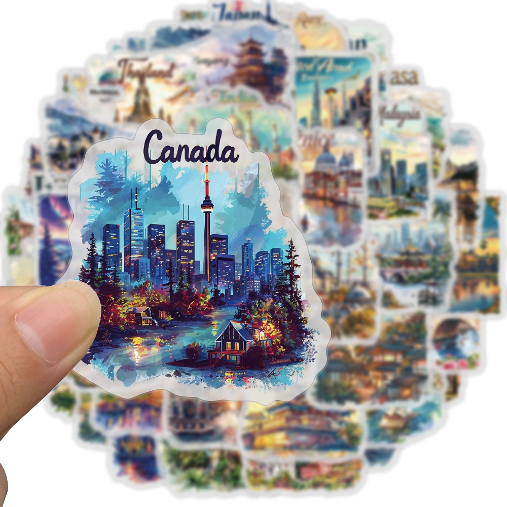 [Large Sticker]50PCS World Famous Travel City Landmark Buildings ...