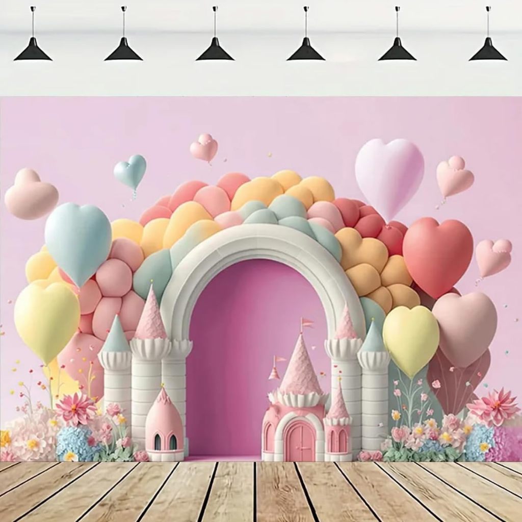 Décoration Fond Photo Anniversaire Princesse - Bannière Backdrop Château, Vinyle, Pour Fête De Fille