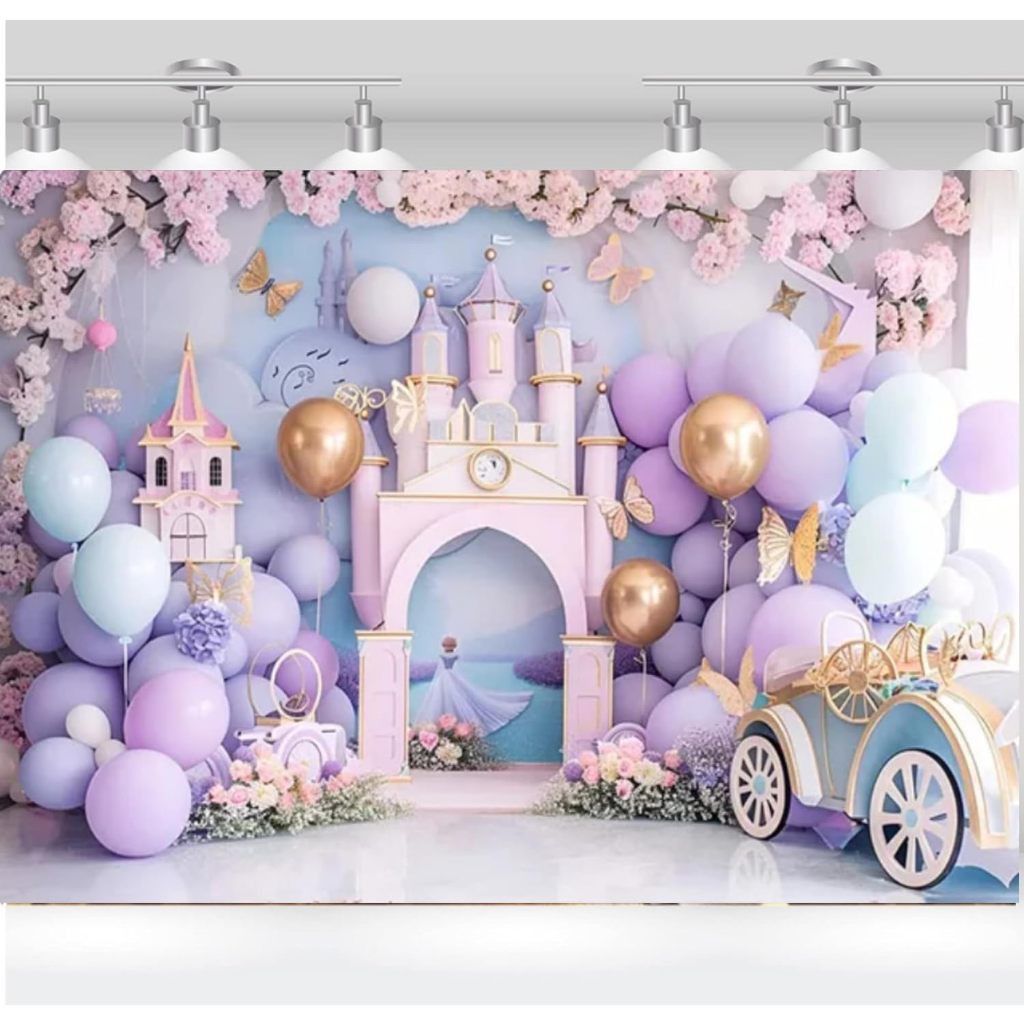 Princess Castle Backdrop Photography Flower Pink Floor Decorations