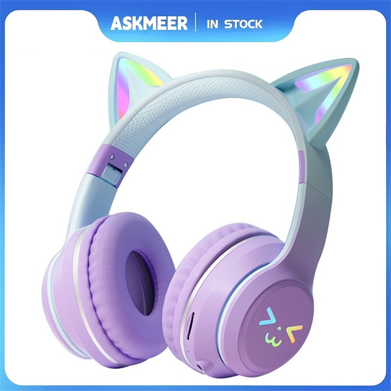Wireless Hifi Music Headset Cat Ear Headphones Bluetooth Gaming Headsets  with Mic RGB Led Light for Phone