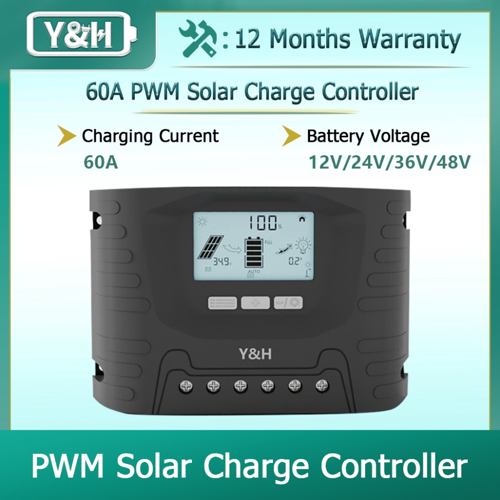 Y&H Solar Charge Controller 60A PWM 12V 24V 36V 48V Solar Regulator ...