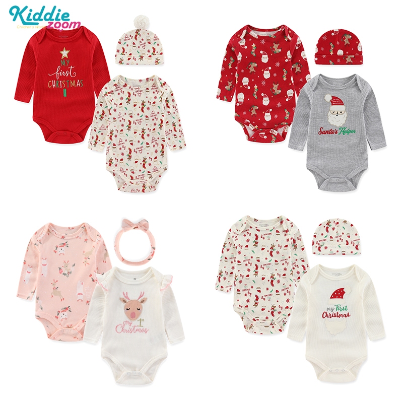 Baby Christmas Beige Bodysuit with Hat