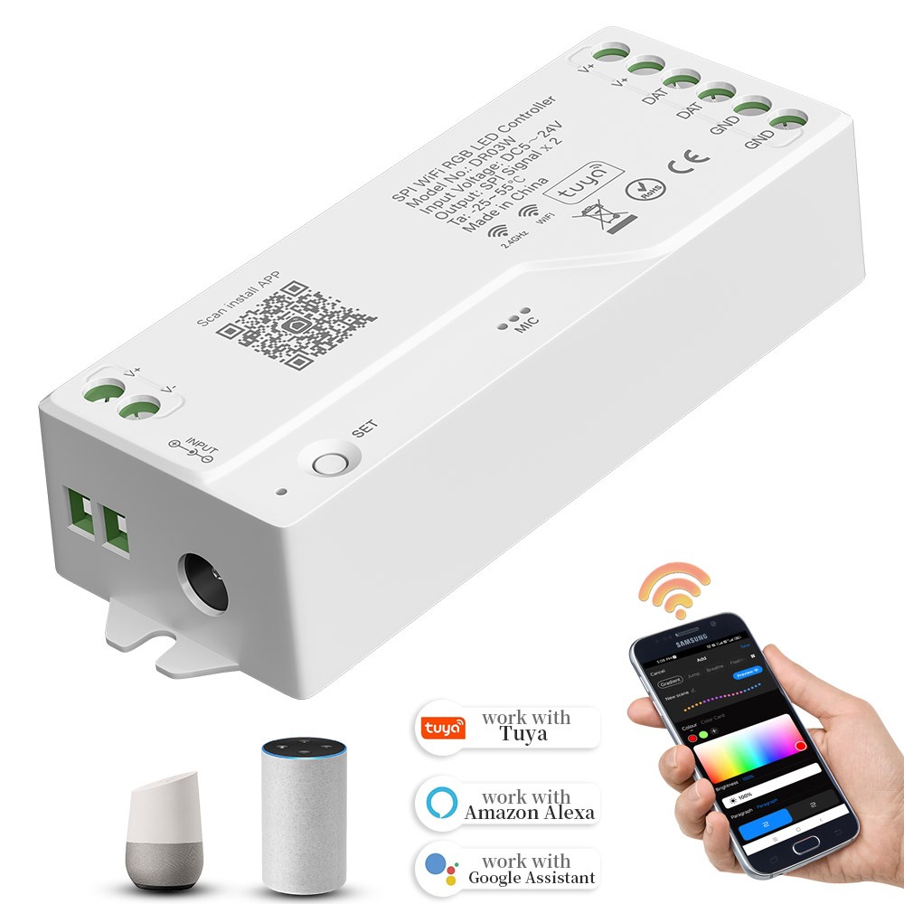 Tuya 2.4G SPI WIFI LED Controller DR03W Google Home Alexa For WS2811 ...