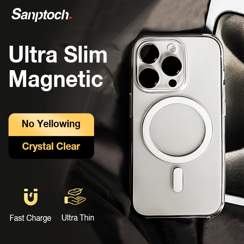【Ultra Slim】Sanptoch For Magnetic Crystal Clear Phone Case For iPhone 17 16  15 14 13 12 Pro Max Non-yellowing Transparent PC Cover For iPhone 16 15
