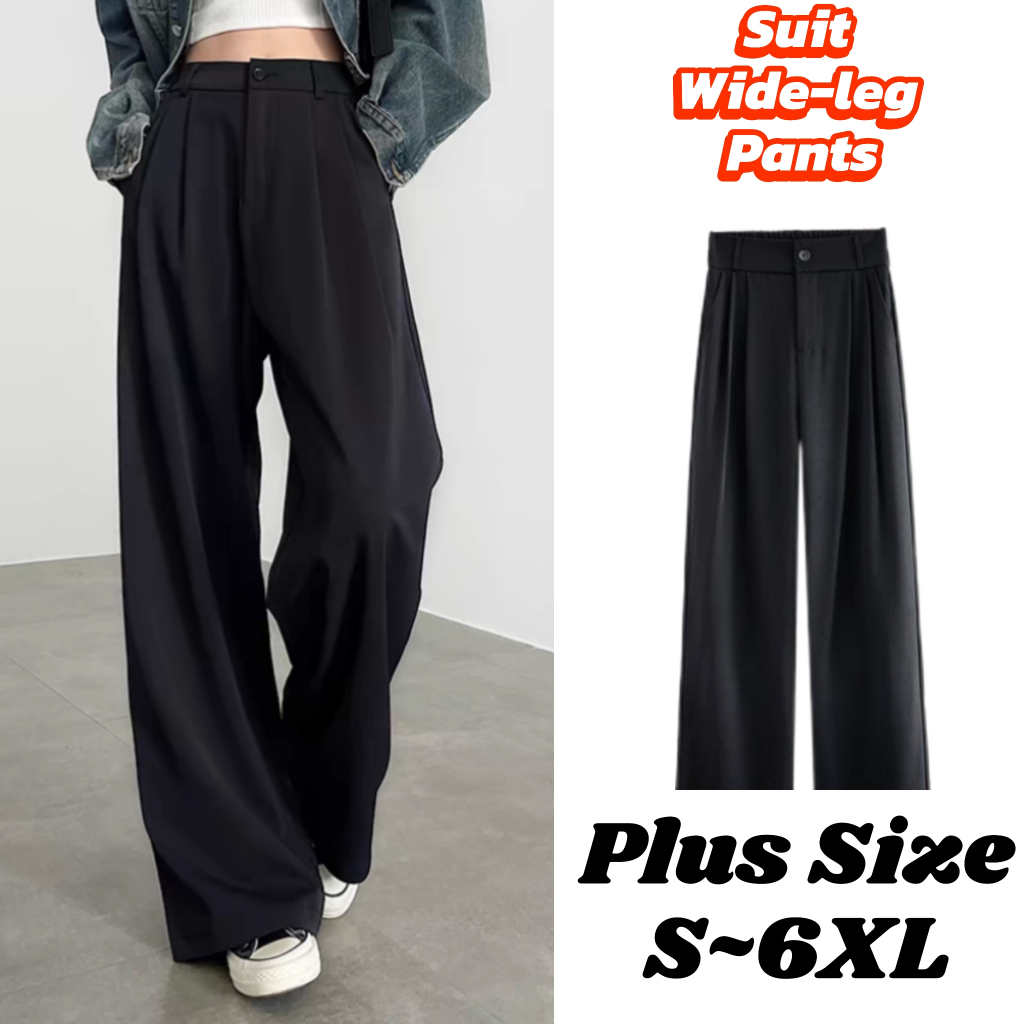 HAVERTER Women's Plus Size S6XL Korean High Waist Plain Slacks Pants