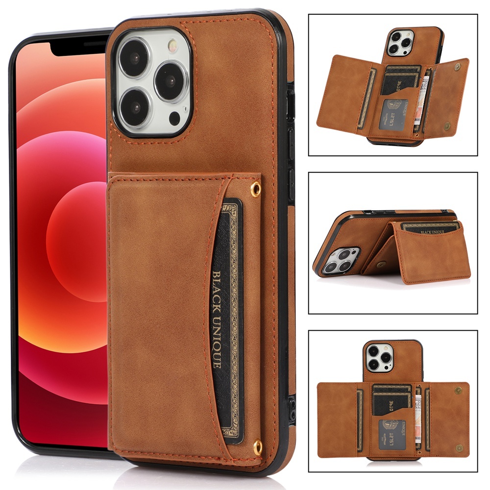 Triple Fold Card Slots Leather Case For iPhone 16 15 14 13 12 Pro Max