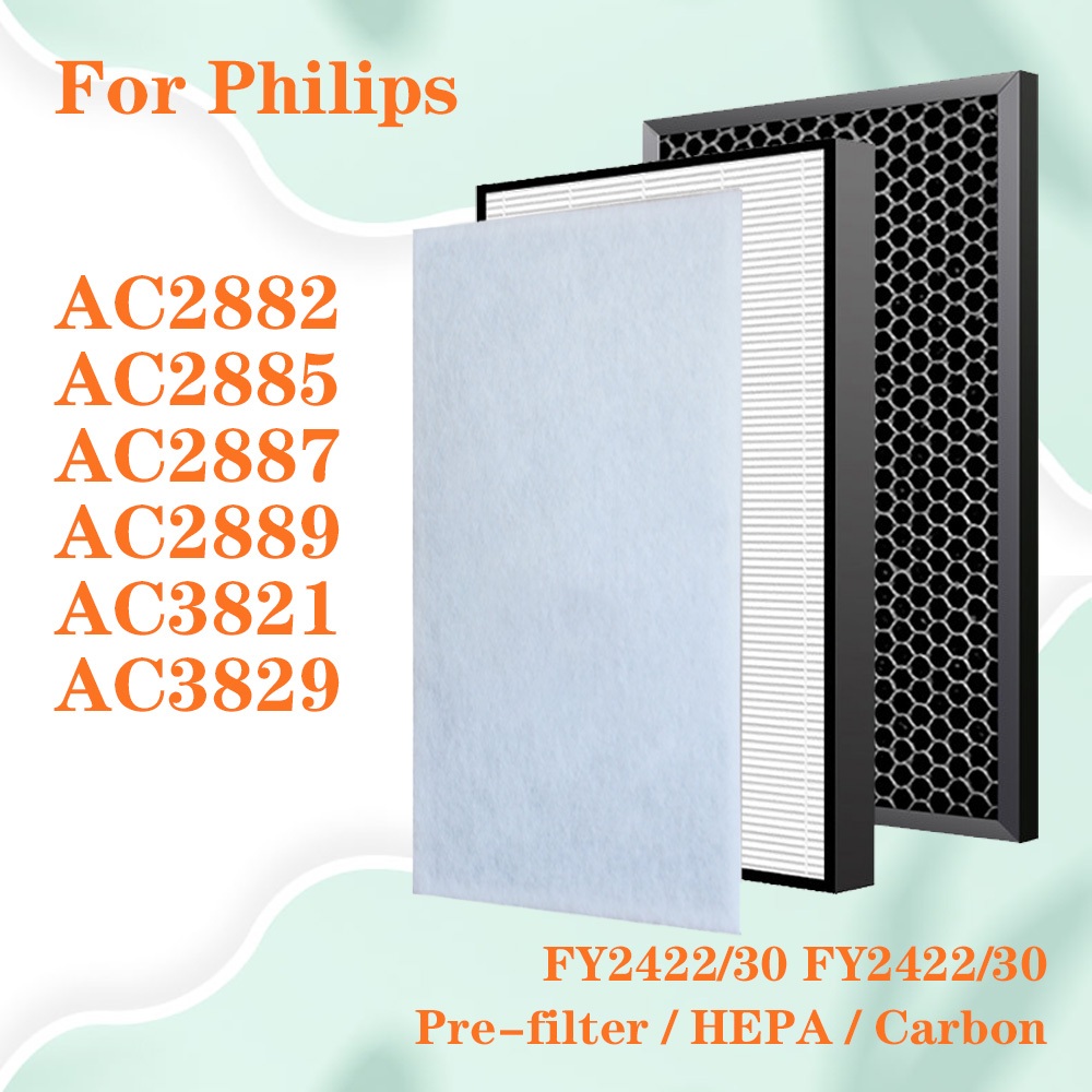 FY2420/30 Vervangingsfilter compatibel met Philips Luchtreiniger AC2882, AC2885, AC2887, A2889, AC2892, AC3829, Serie 2000 en 3000, inclusief 1 HEPA- filter en 1 actieve koolfilter