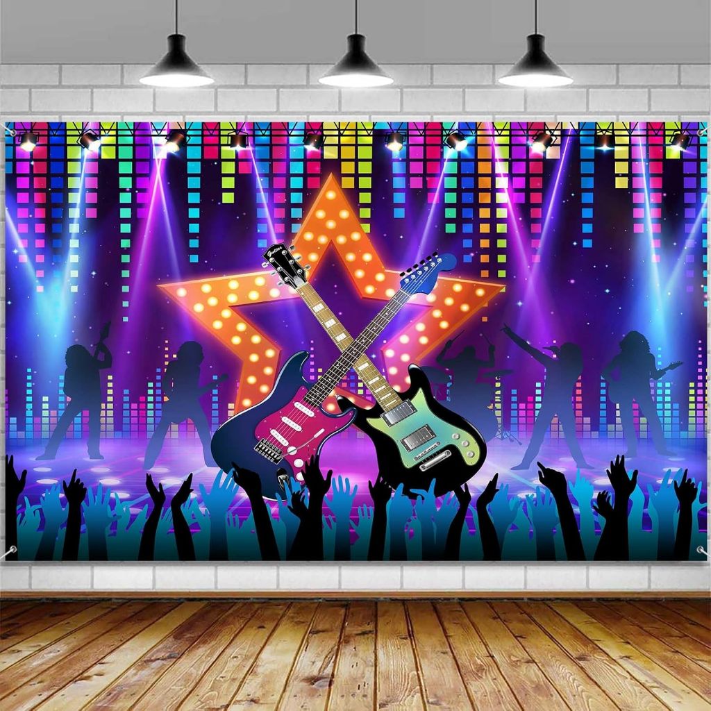 7x5ft Rock and Roll Party Banner Backdrop, Large Banner Music Karaoke ...