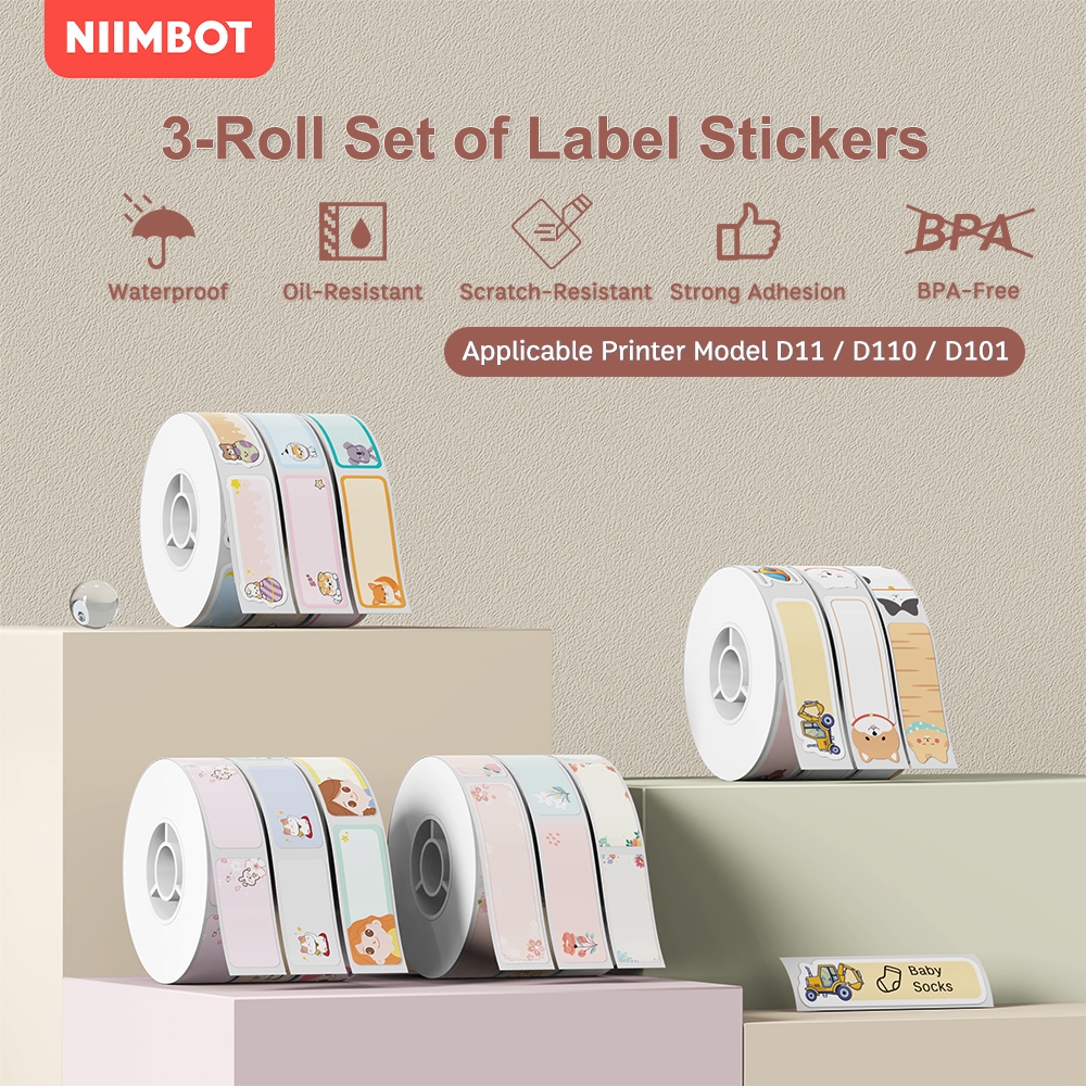 [3 Rolls] NIIMBOT D11/D110/D101 Cartoon color thermal waterproof label ...