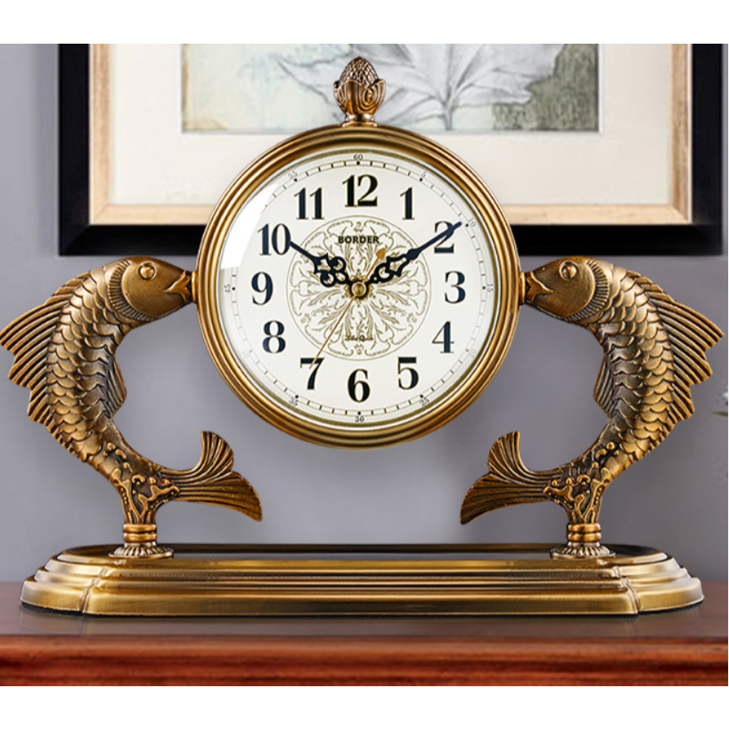 Chinese style large double quartz copper clock ornament desktop light ...