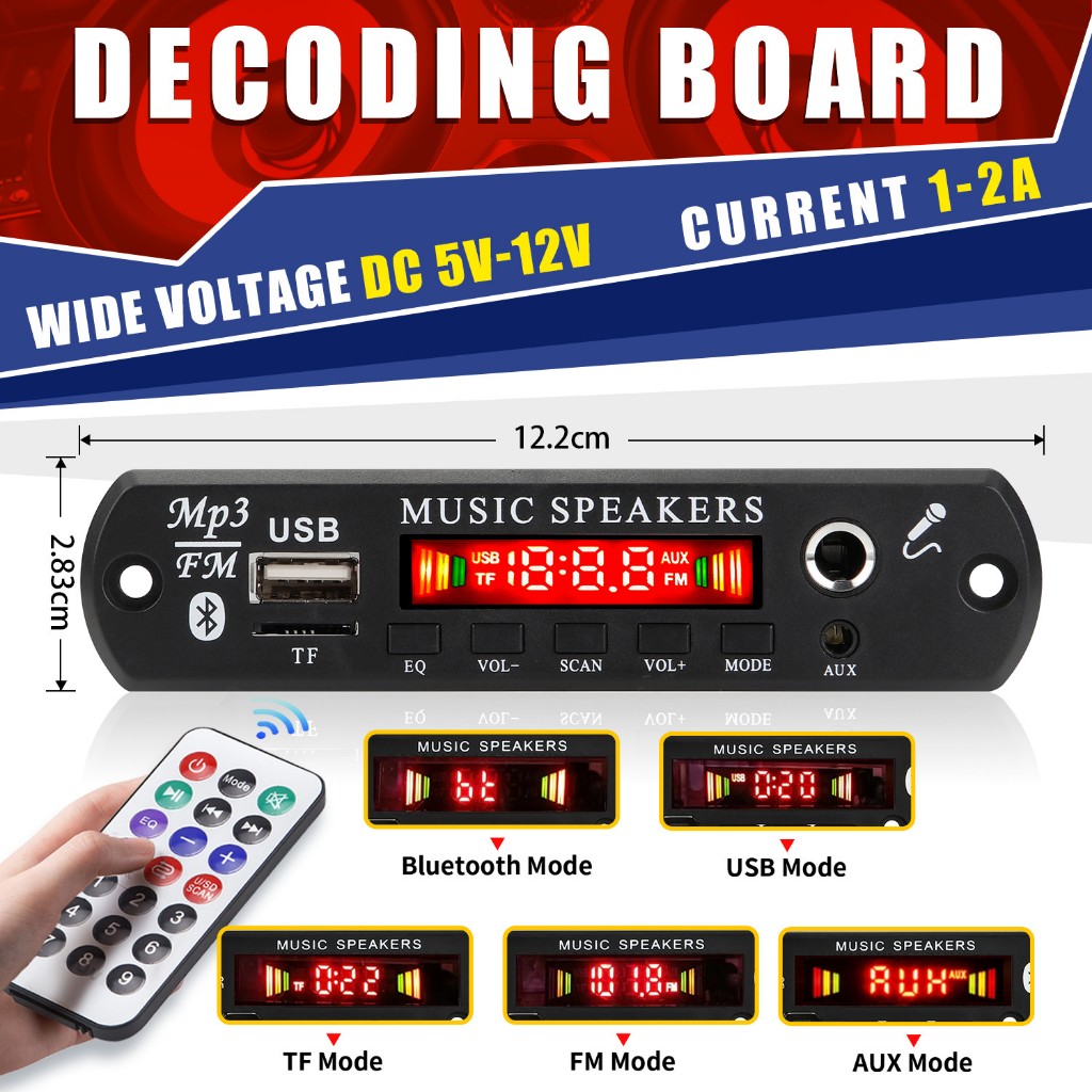 Bluetooth 5.3 MP3 WMA APE Decoder Board Clock Time Display Microphone ...