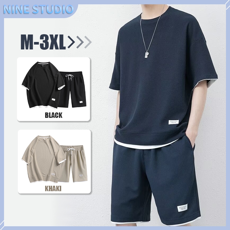 Terno For Men Waffle Casual Sports Suit T-shirt Short Plain