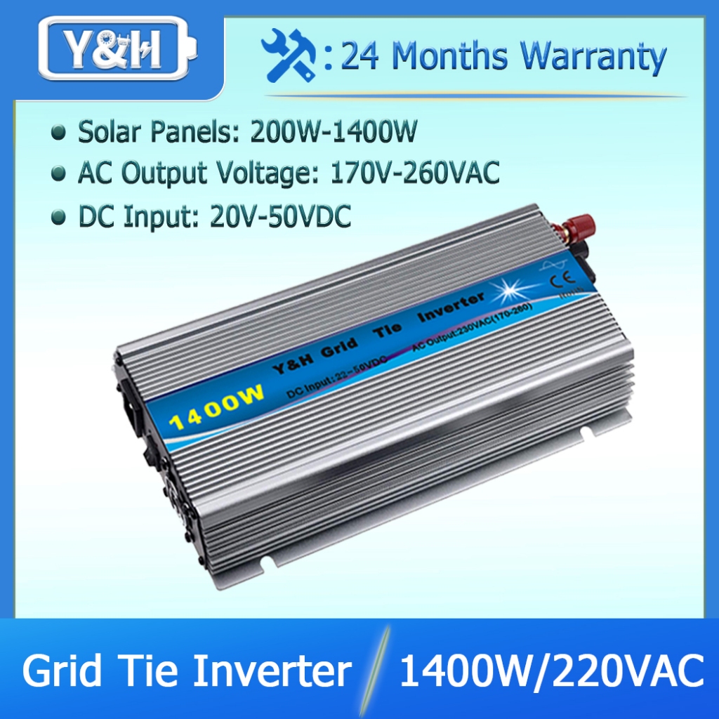 Y&H Onduleur Grid Tie 1400 W empilable MPPT Onde sinusoïdale pure DC30-45 V Entrée solaire pour panneau solaire 24 V 30 V 36 V AC 190 V-260 V Sortie pure sinusoïdale