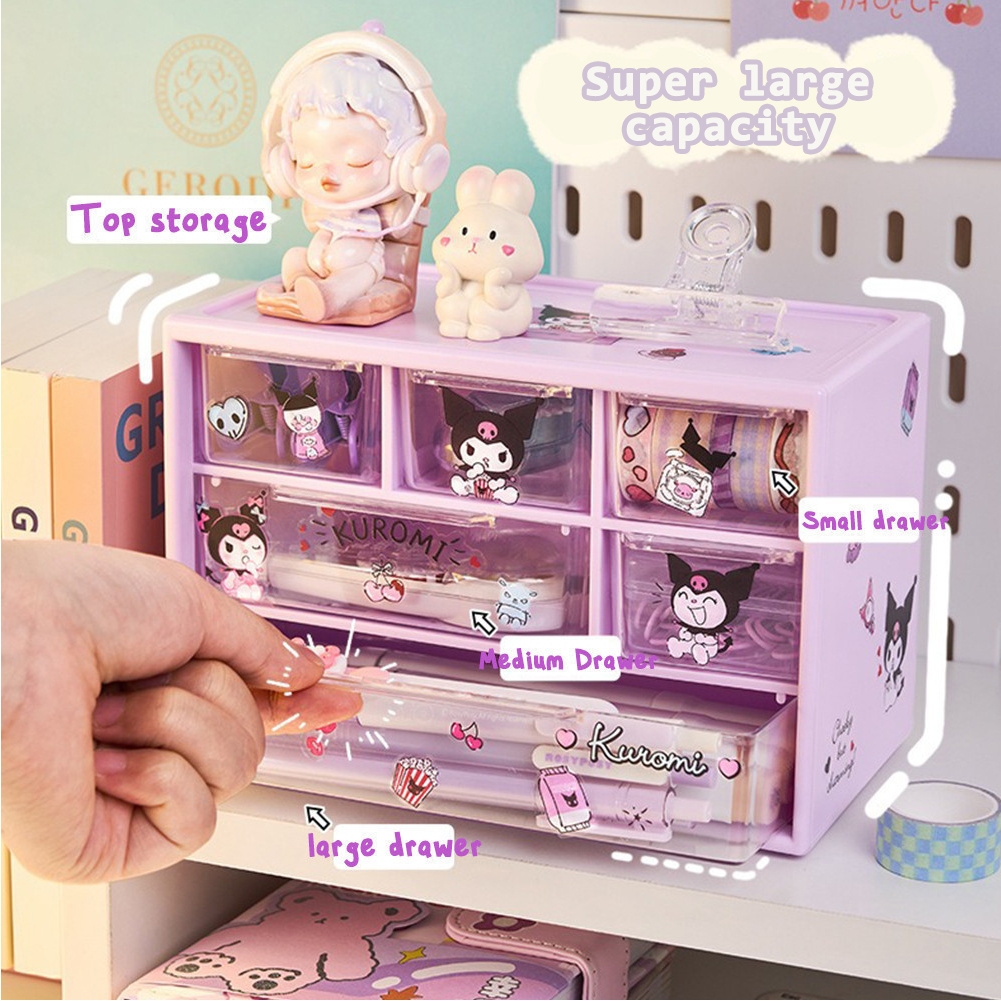 6 Drawers Stationary Storage Plastic Study Desk Organizer With Sticker ...