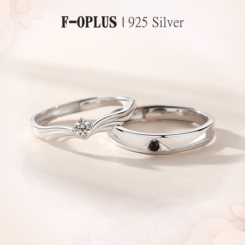 F-OPLUS | Silver 925 Couple Ring Adjustable Engagement Wedding Ring ...