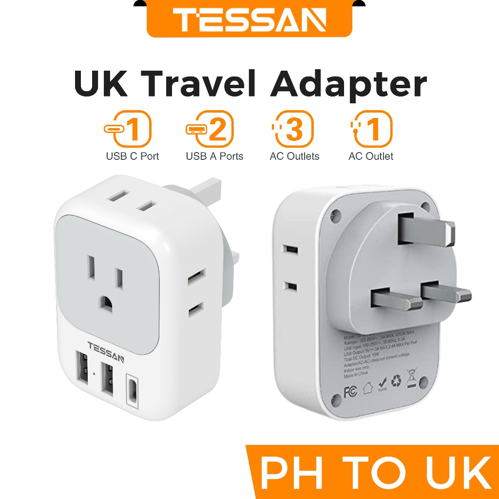 TESSAN Type G Plug Adapter with USB+Type C,Conversion Plug Adaptor for ...