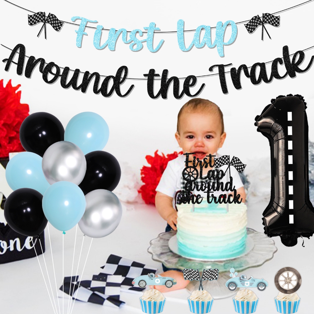 FANGLELAND Race Car 1st Birthday Decorations, First Lap Around The ...