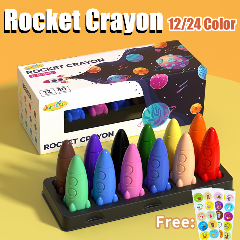 12/24 Colors Rocket Shape Crayons Non Toxic And Washable Crayons Set ...